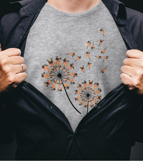 Pug Blossoms In Dandelion Puff Transformation T-Shirt