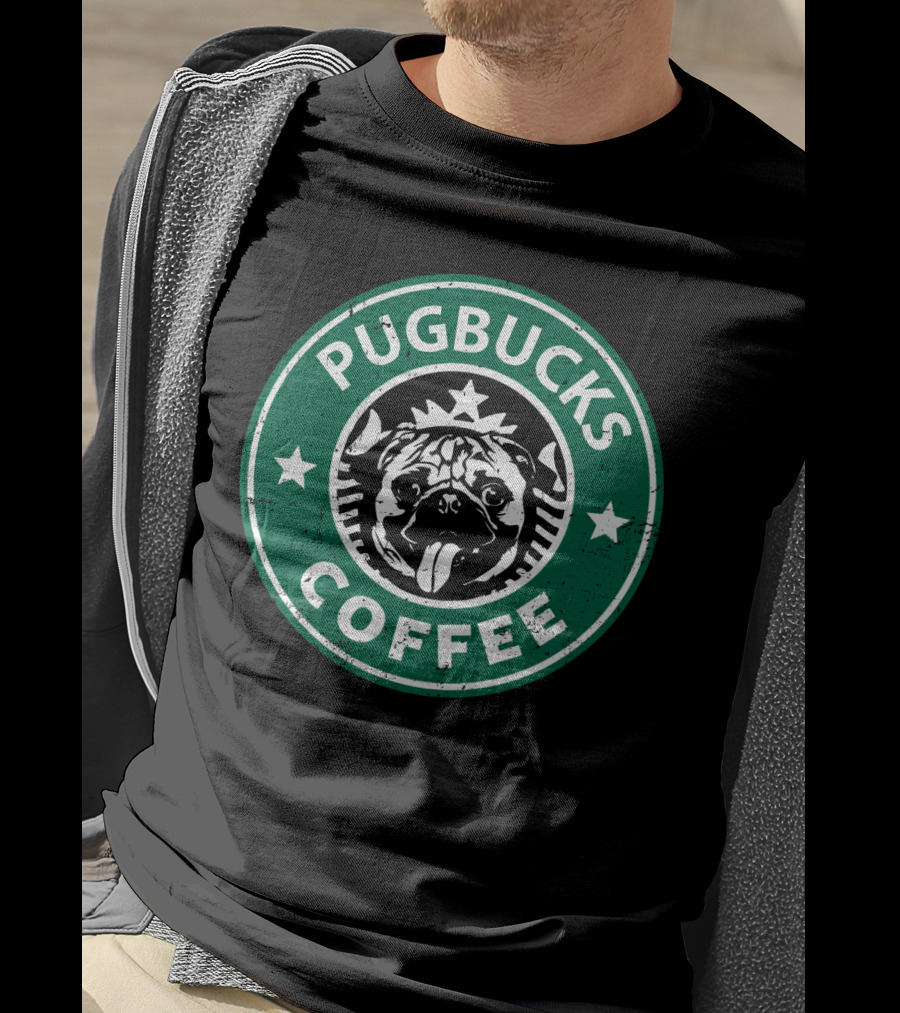 Pugbucks Coffee Logo Parody With Cute Pug T-Shirt