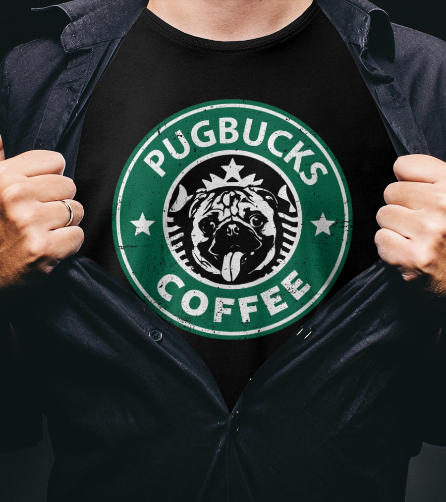 Pugbucks Coffee Logo Parody With Cute Pug T-Shirt