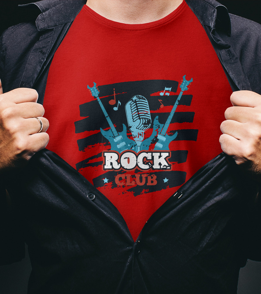 Rock Club Microphone And Guitars For Rock And Roll Hip Hop Rock Music T-Shirt