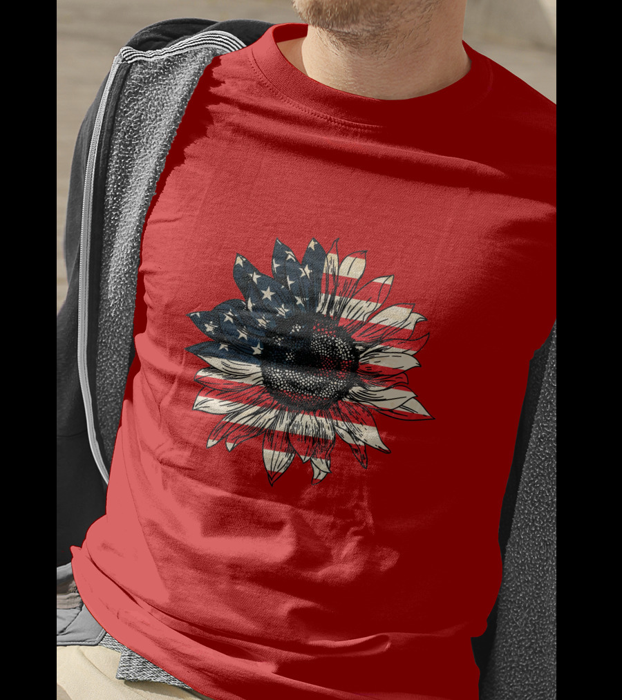 Sunflower American Flag USA Independence Day Flower T-Shirt