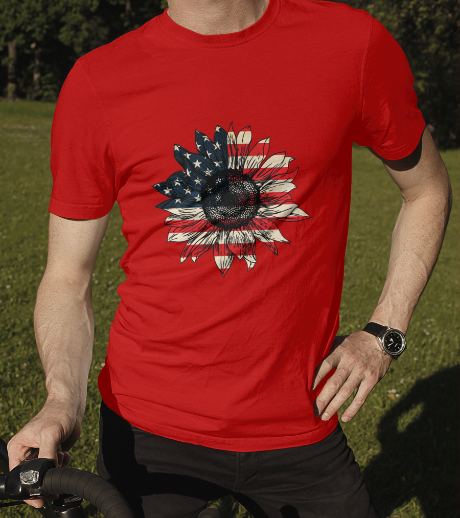 Sunflower American Flag USA Independence Day Flower T-Shirt