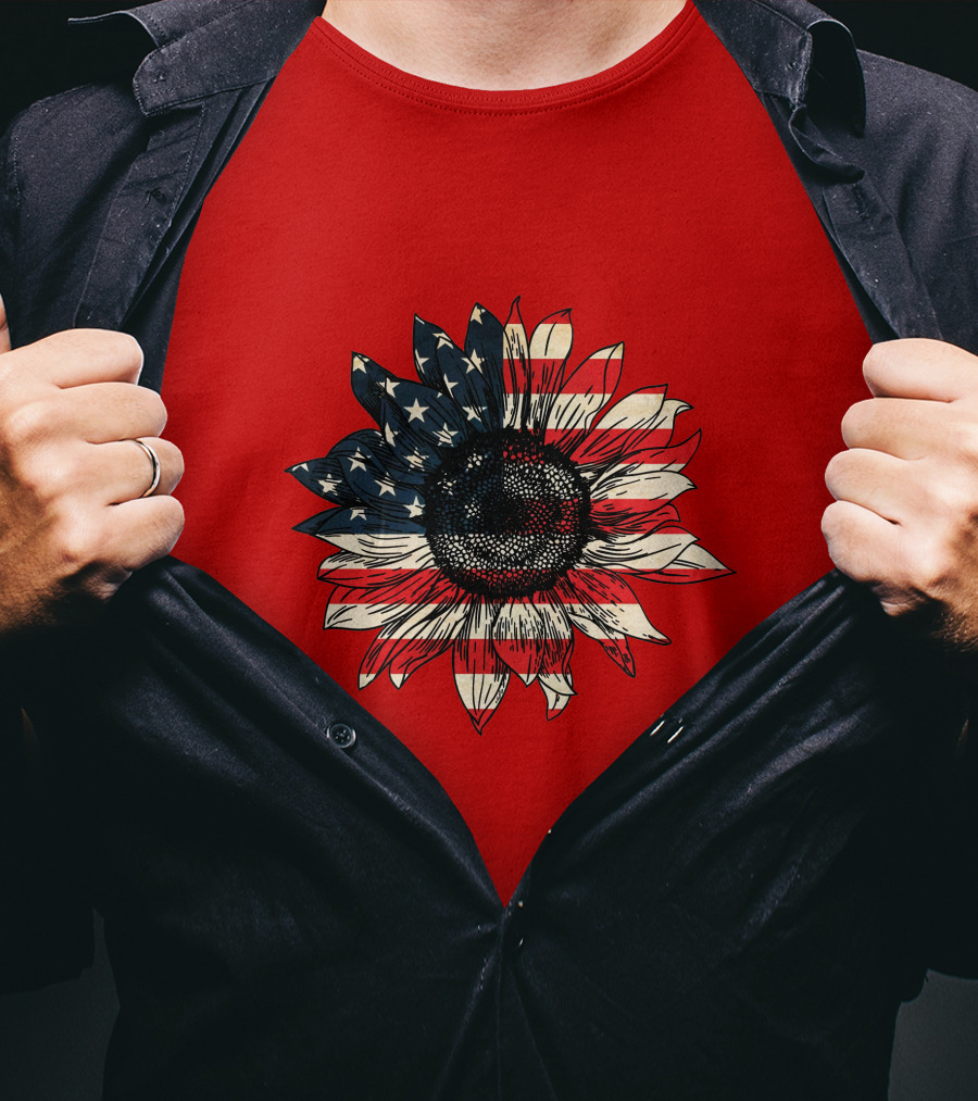 Sunflower American Flag USA Independence Day Flower T-Shirt