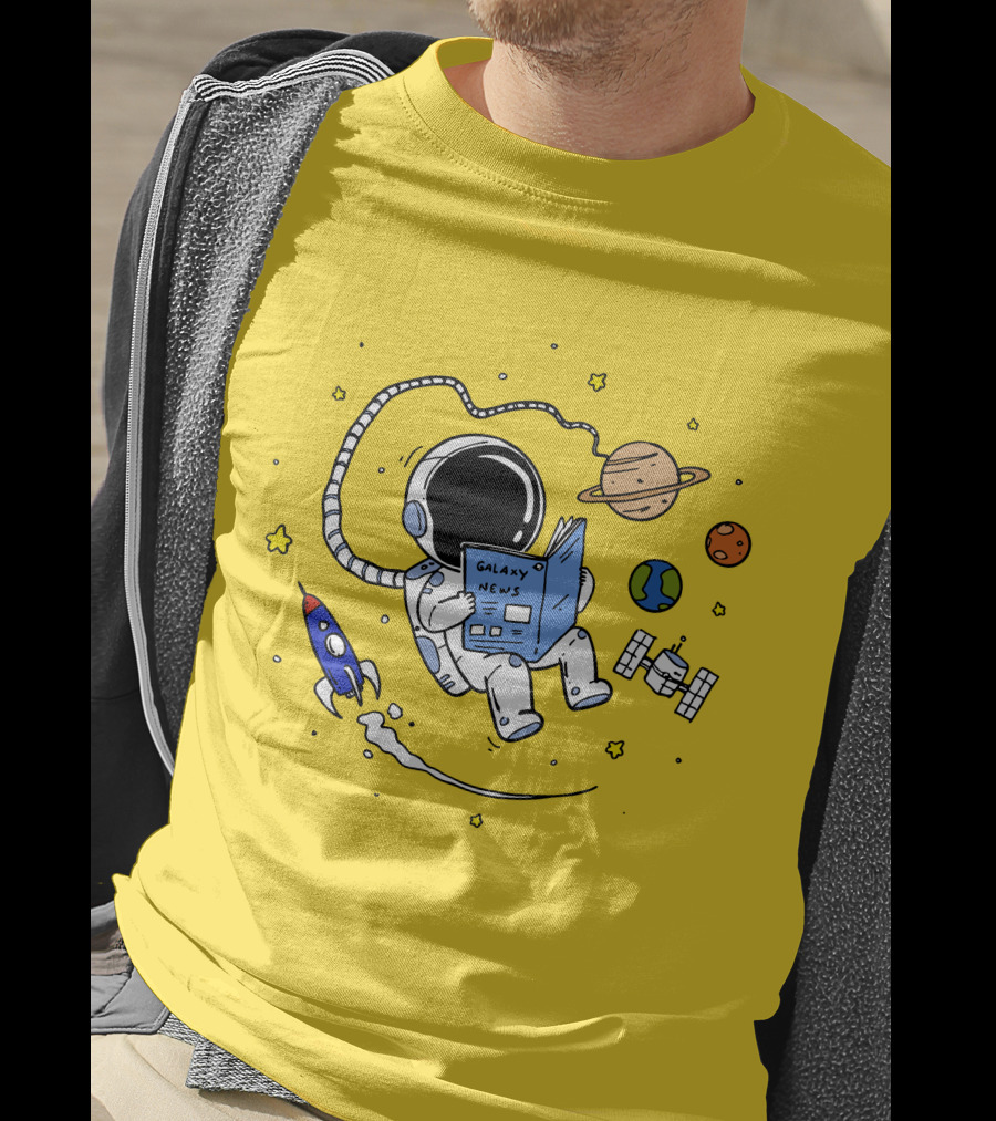 Reading Galaxy News Astronaut With Planets And Rocket T-Shirt