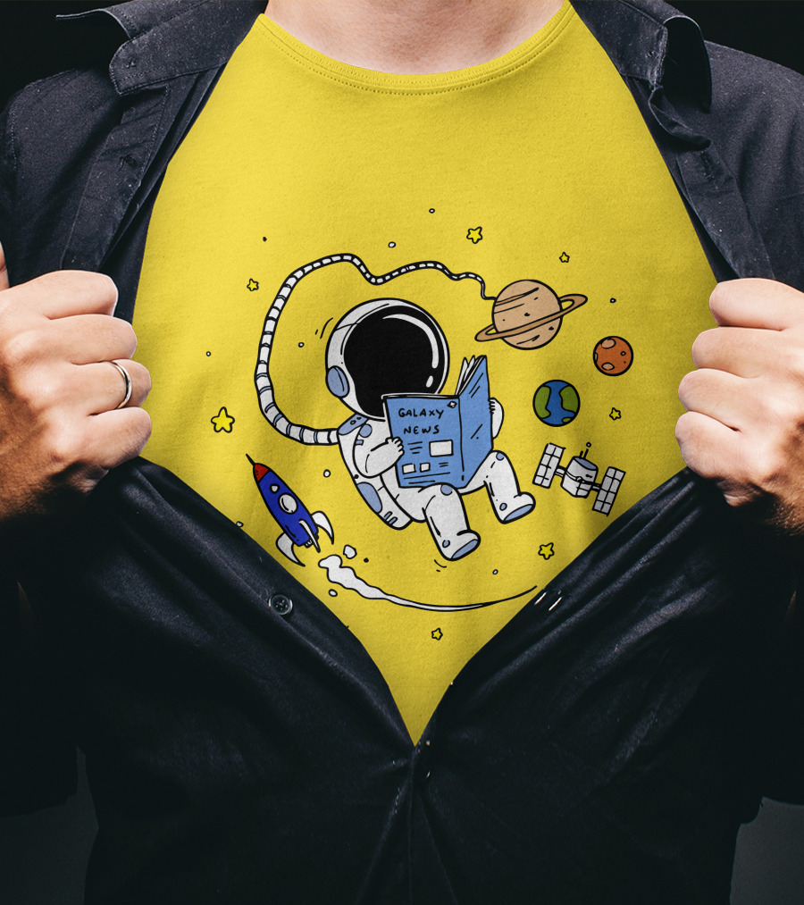 Reading Galaxy News Astronaut With Planets And Rocket T-Shirt