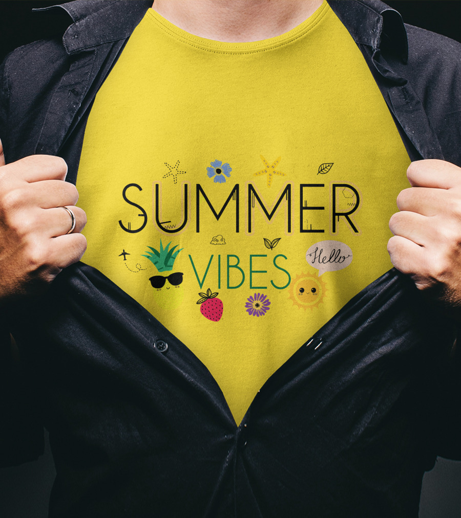 Summer Vibes Pineapple Strawberry Sun Hello Starfish Flower Leaf T-Shirt