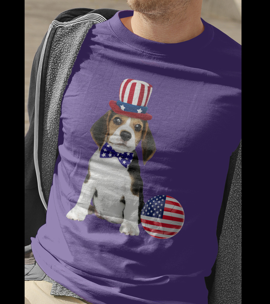 Patriotic Beagle With American Flag Hat And Bow Tie T-Shirt