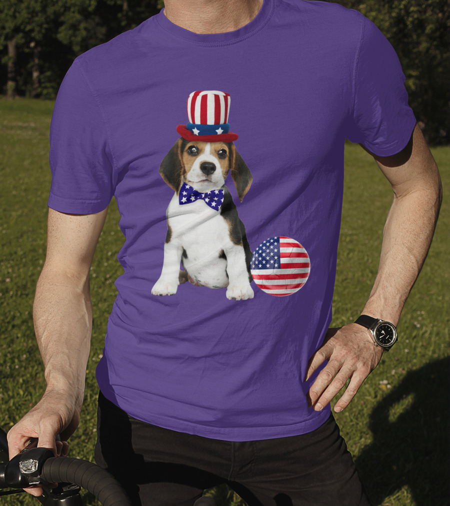 Patriotic Beagle With American Flag Hat And Bow Tie T-Shirt