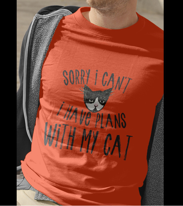 Sorry I Can't I Have Plans With My Cat Retro Colored T-Shirt