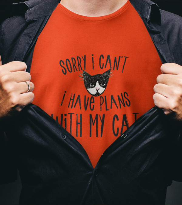 Sorry I Can't I Have Plans With My Cat Retro Colored T-Shirt