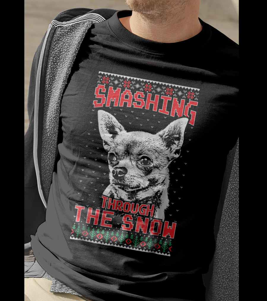 Smashing Through The Snow Chihuahua Retro Christmas T-Shirt