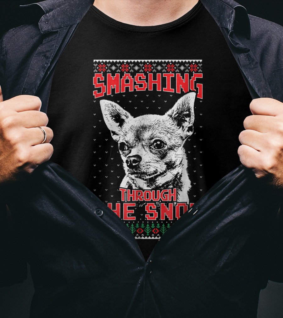Smashing Through The Snow Chihuahua Retro Christmas T-Shirt