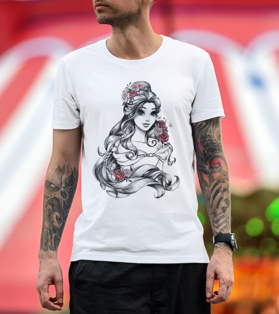 Beast Belle Rose Sketch Floral Hair T-Shirt