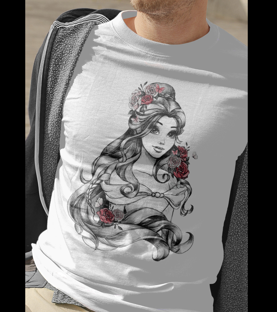 Beast Belle Rose Sketch Floral Hair T-Shirt