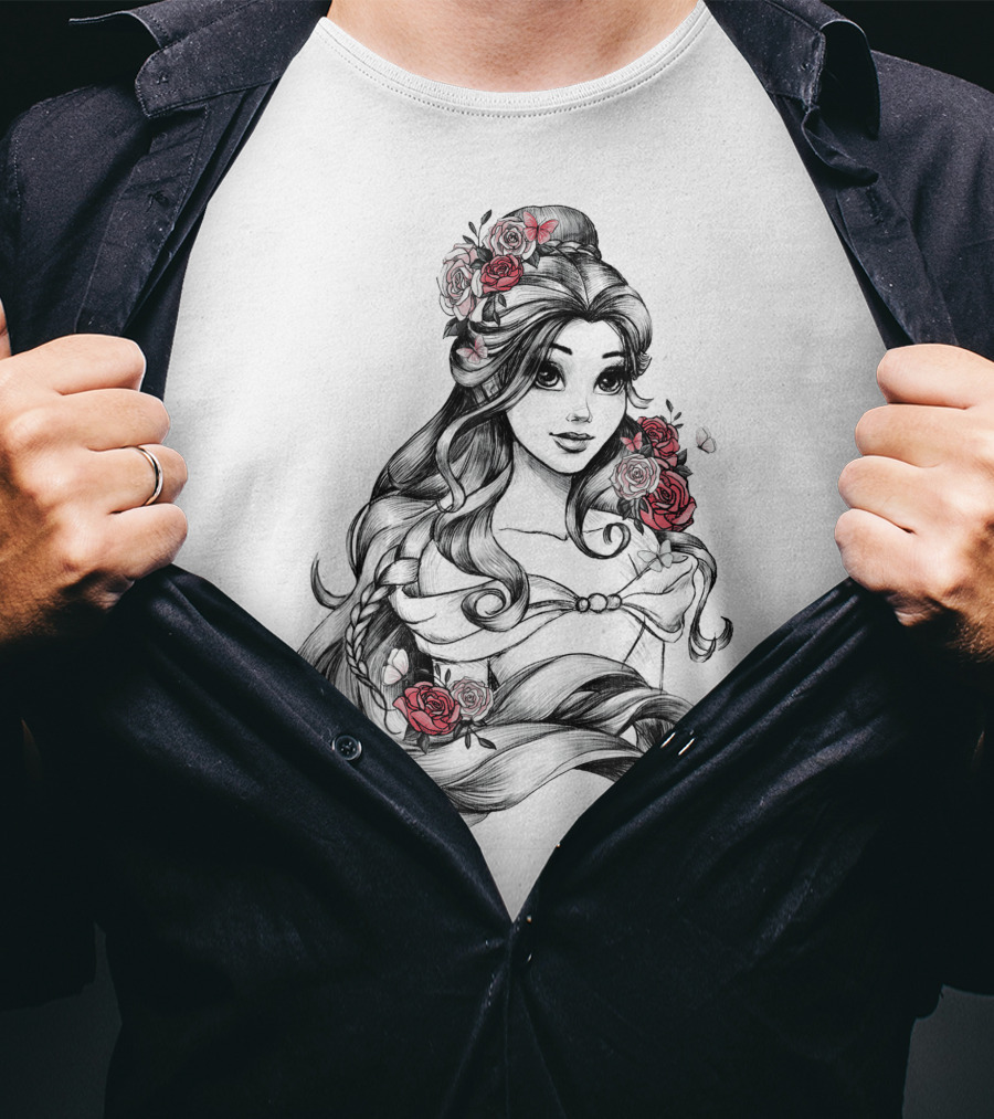 Beast Belle Rose Sketch Floral Hair T-Shirt