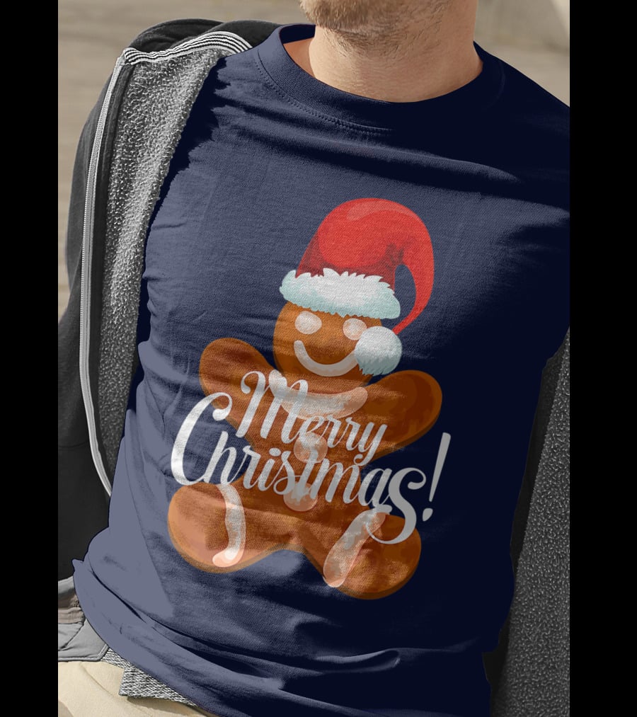Merry Christmas Gingerbread With Santa Hat T-Shirt