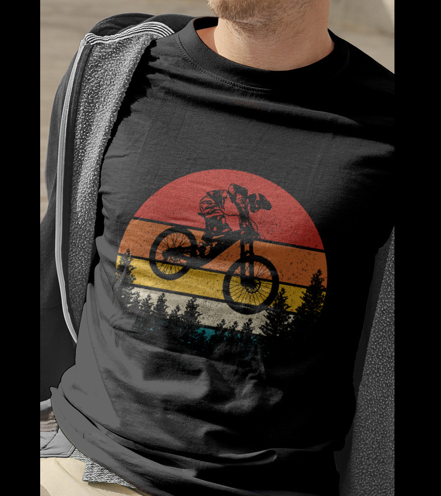 Mountain Bike Vintage Retro Downhill Sunset Forest T-Shirt