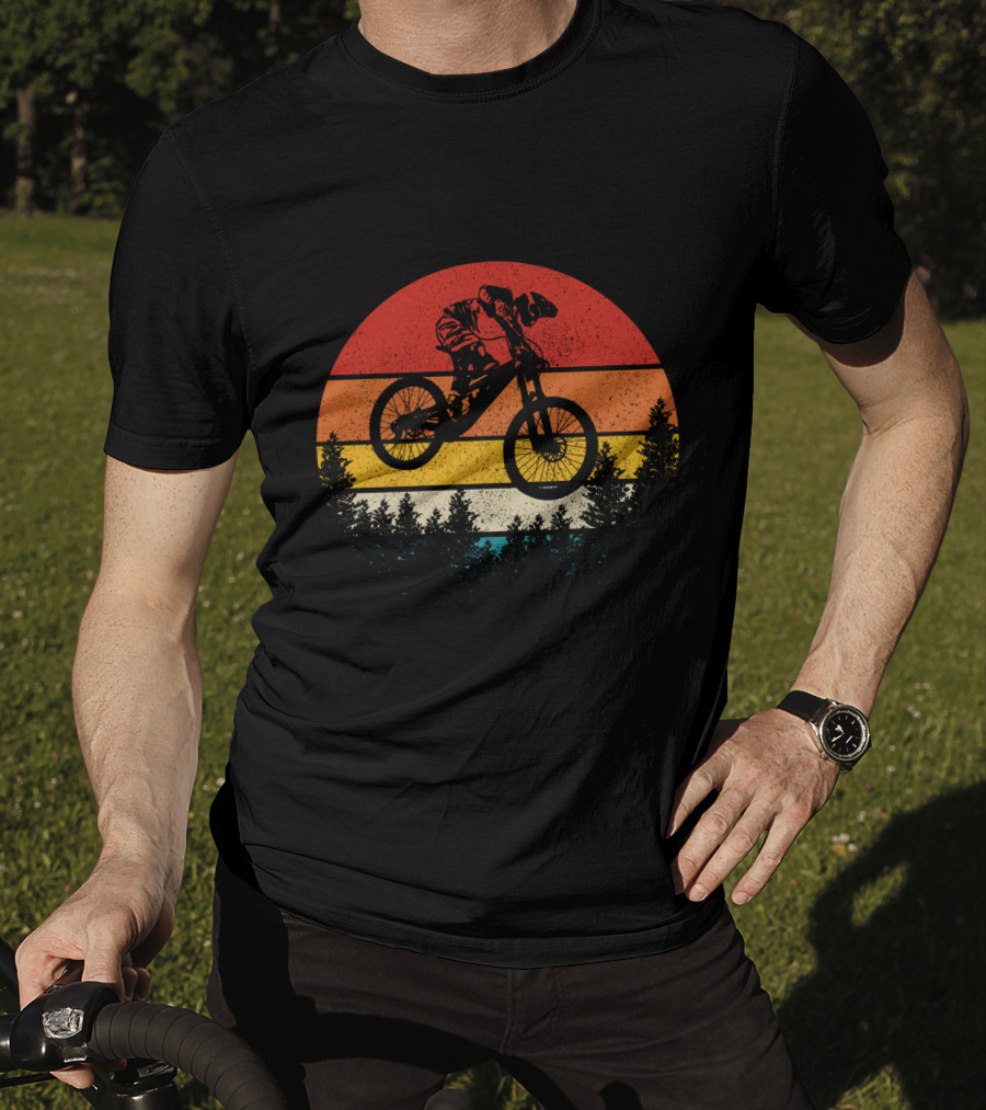 Mountain Bike Vintage Retro Downhill Sunset Forest T-Shirt
