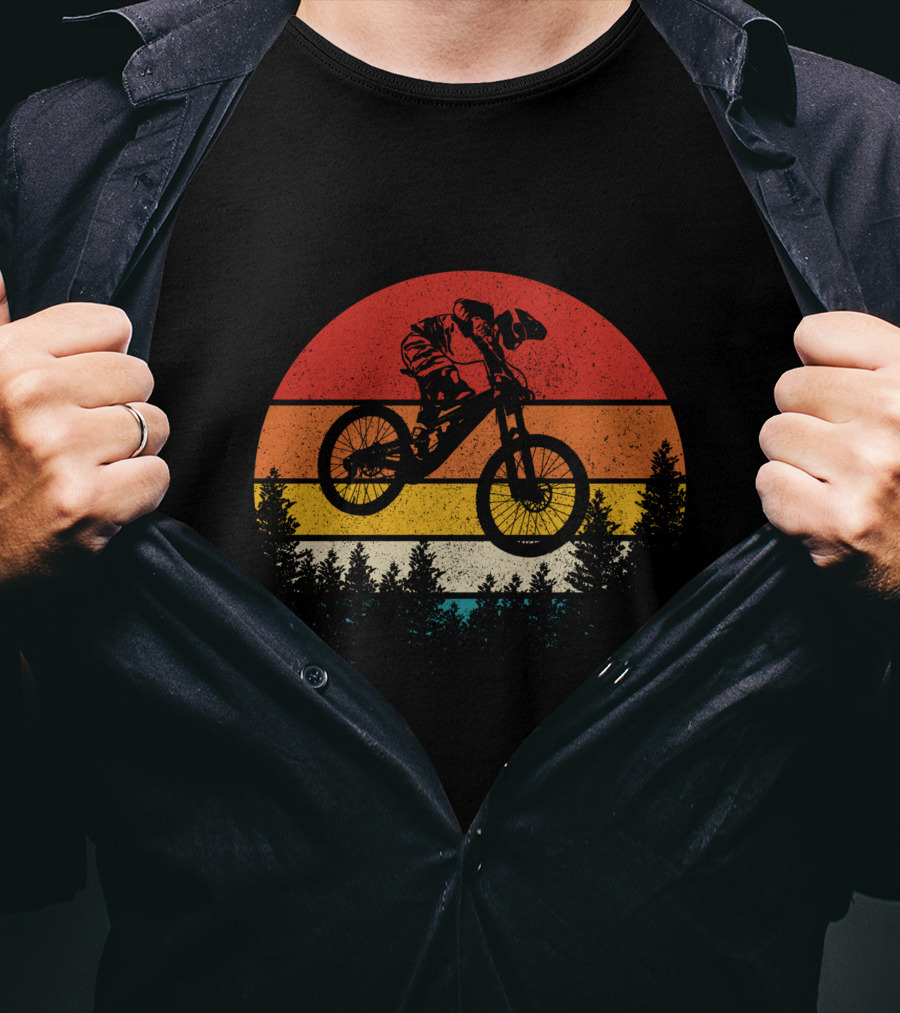 Mountain Bike Vintage Retro Downhill Sunset Forest T-Shirt