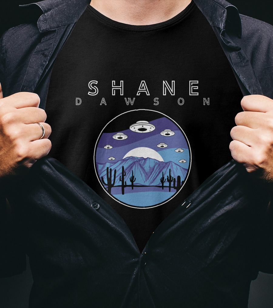 Shane Dawson UFO Saucers Over Desert Night Sky T-Shirt