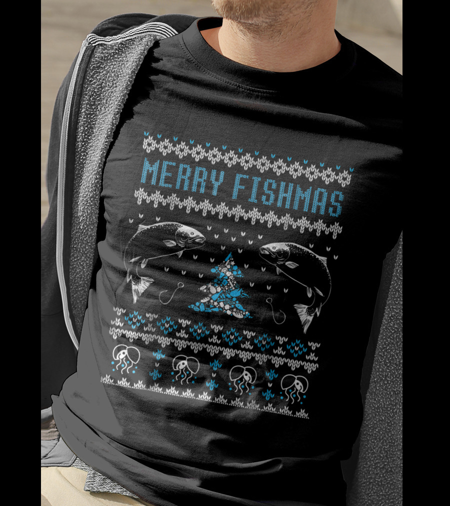 Merry Fishmas Ugly Christmas Sweater Holiday T-Shirt