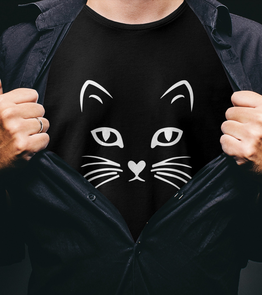 Cat Face Whiskers Eyes Heart Nose T-Shirt