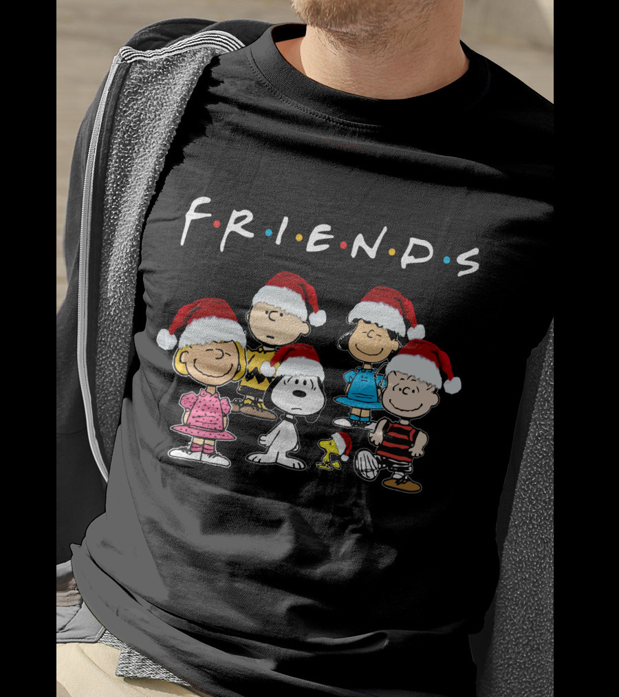 Friends Christmas Snoopy Peanuts Characters Santa Hats T-Shirt