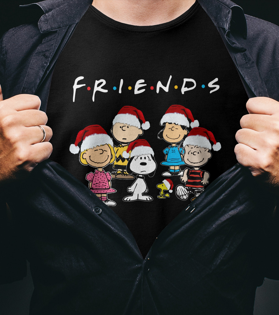 Friends Christmas Snoopy Peanuts Characters Santa Hats T-Shirt