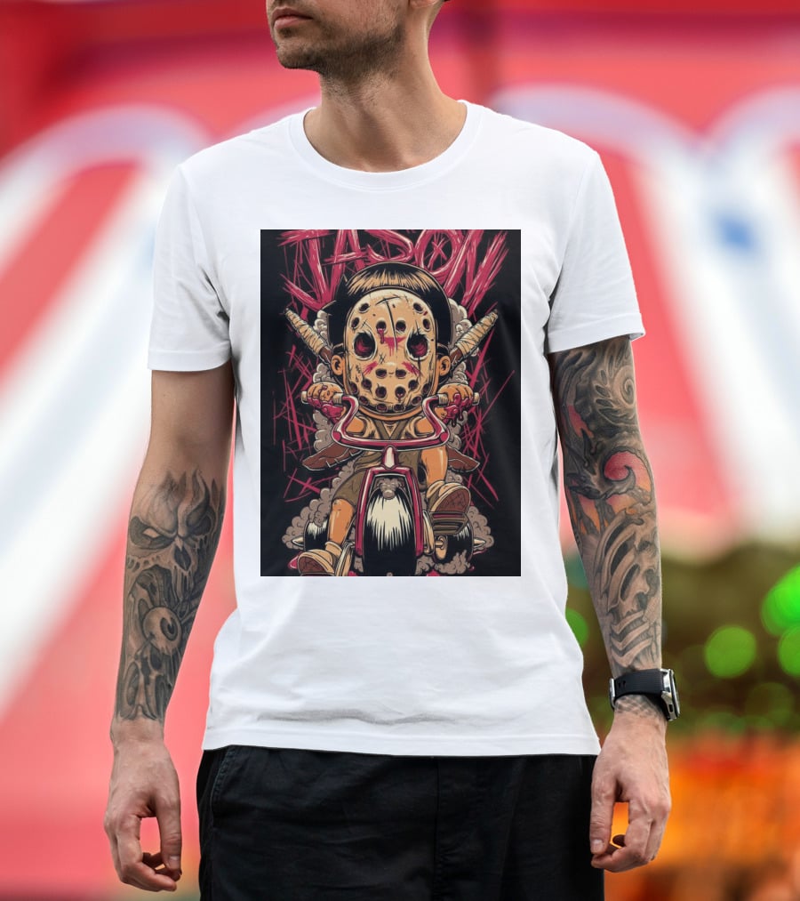 Jason Masked Tricycle Rider With Knives T-Shirt