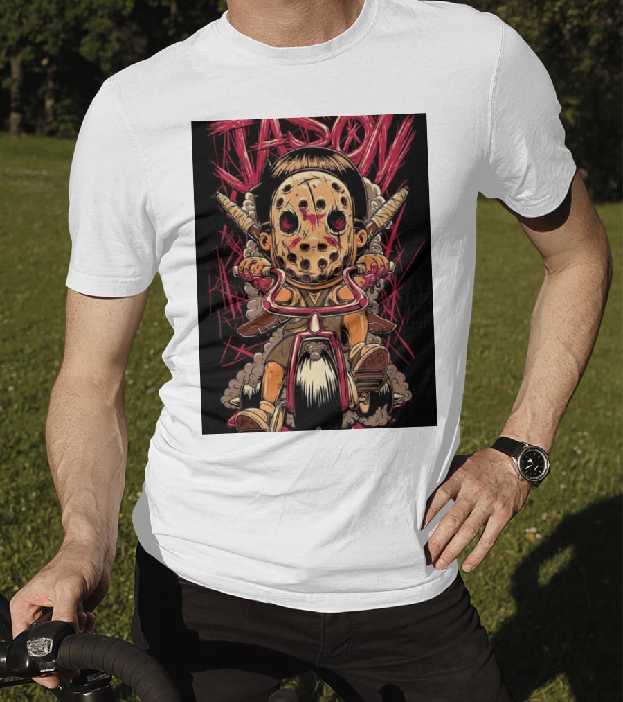 Jason Masked Tricycle Rider With Knives T-Shirt