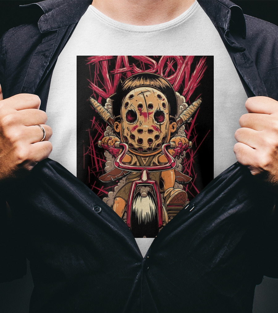 Jason Masked Tricycle Rider With Knives T-Shirt