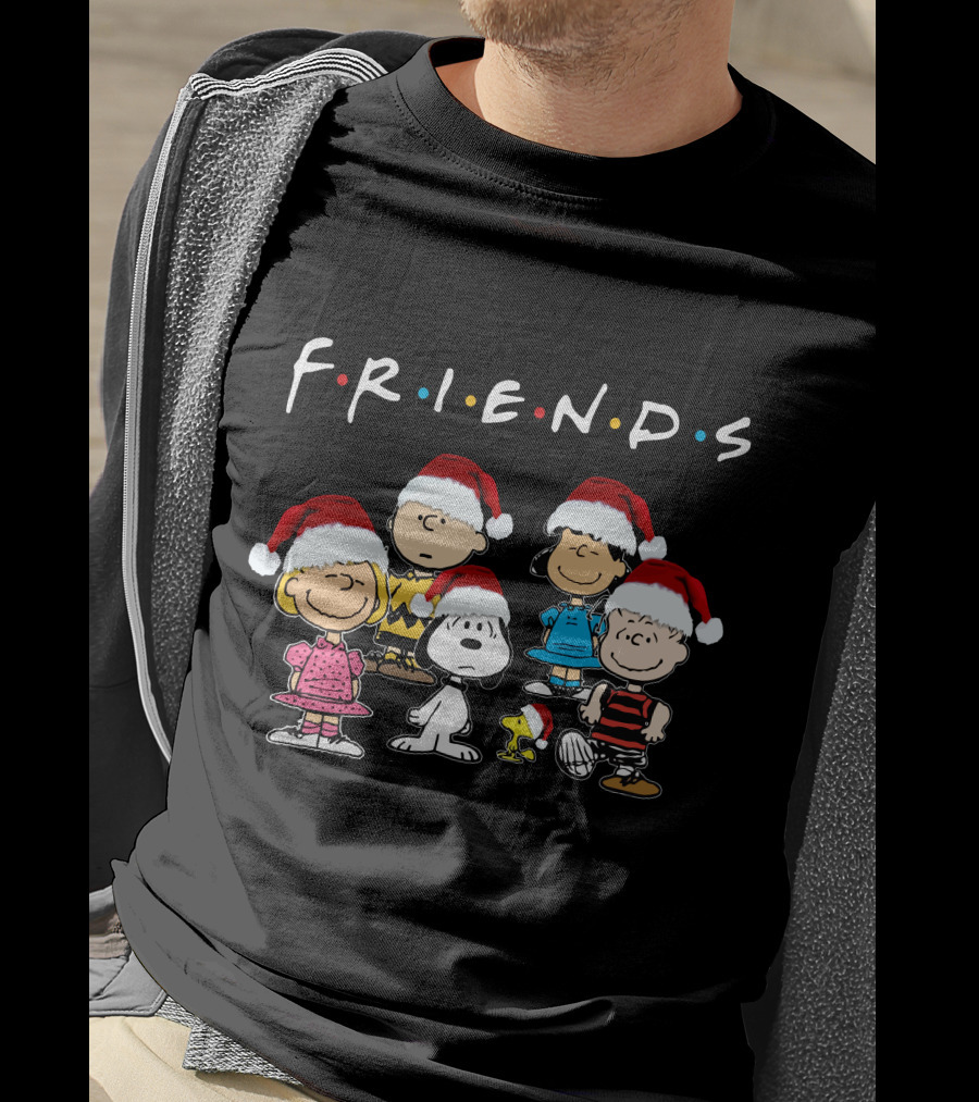 Friends Snoopy Christmas Peanuts Characters Santa Hats T-Shirt