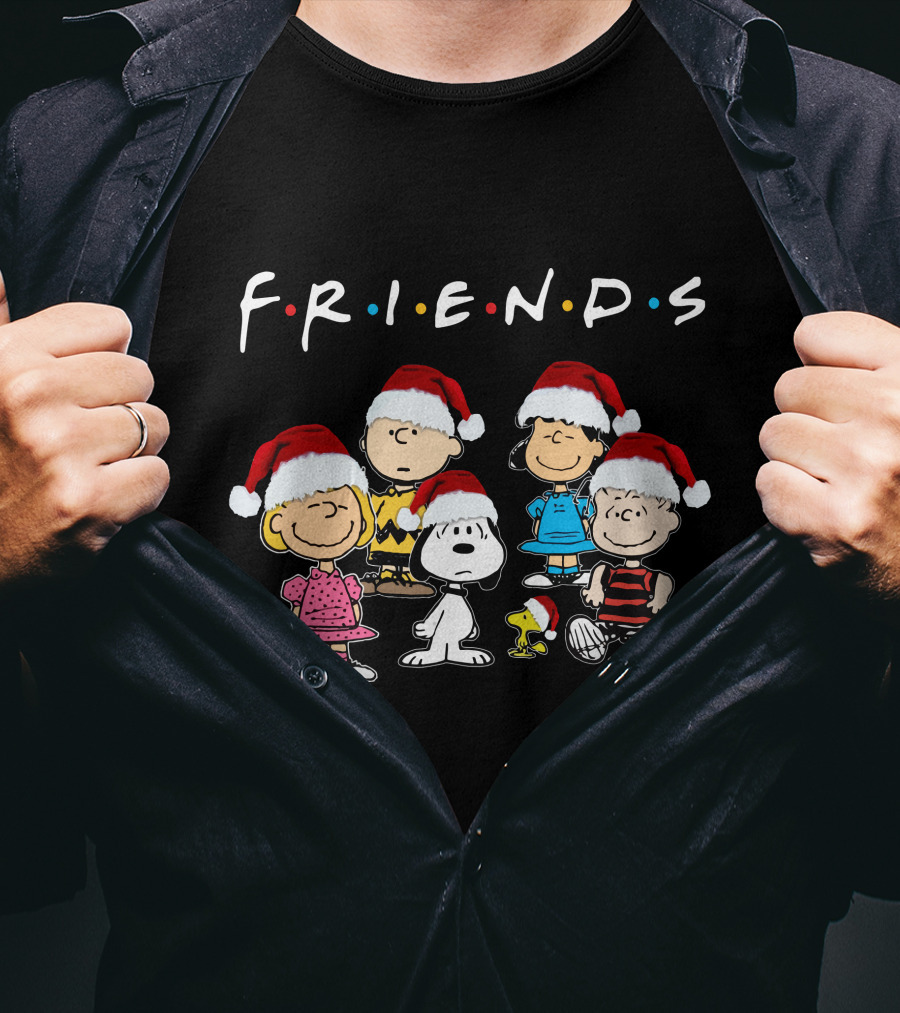 Friends Snoopy Christmas Peanuts Characters Santa Hats T-Shirt