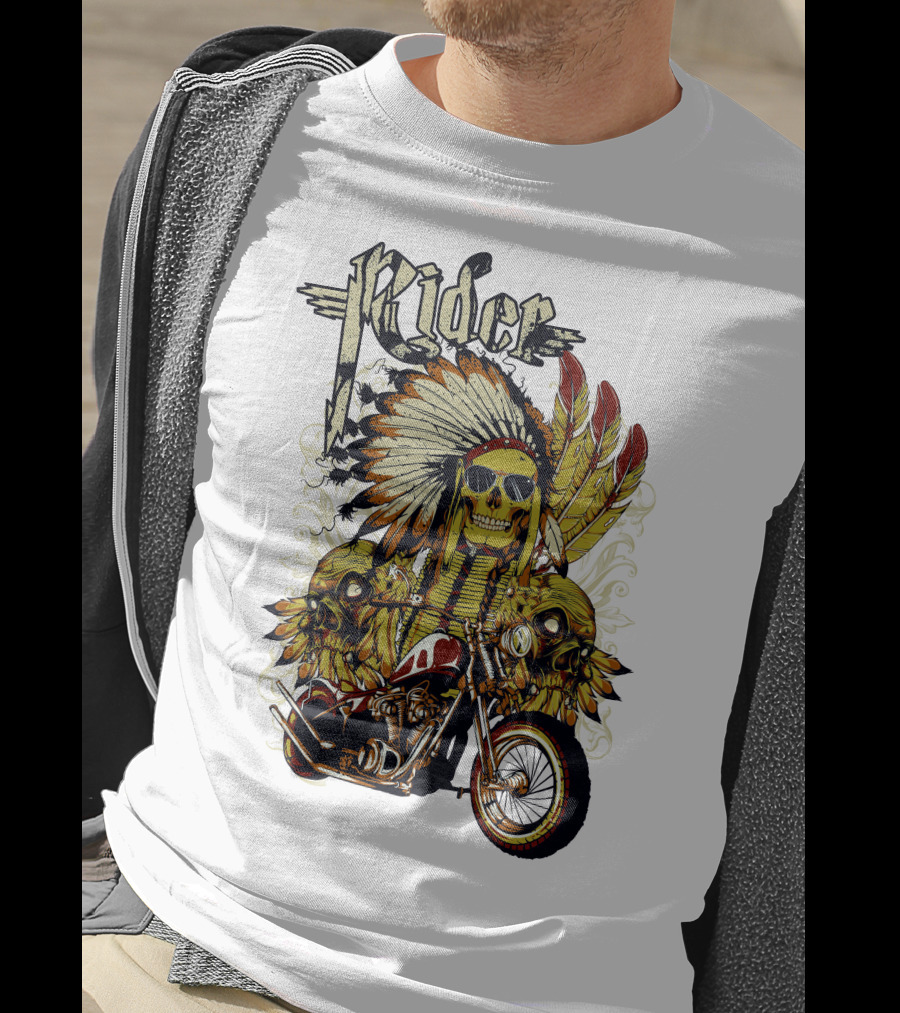 Rider Skull Motorcycle Eagle Feathers Tribal Helmet T-Shirt