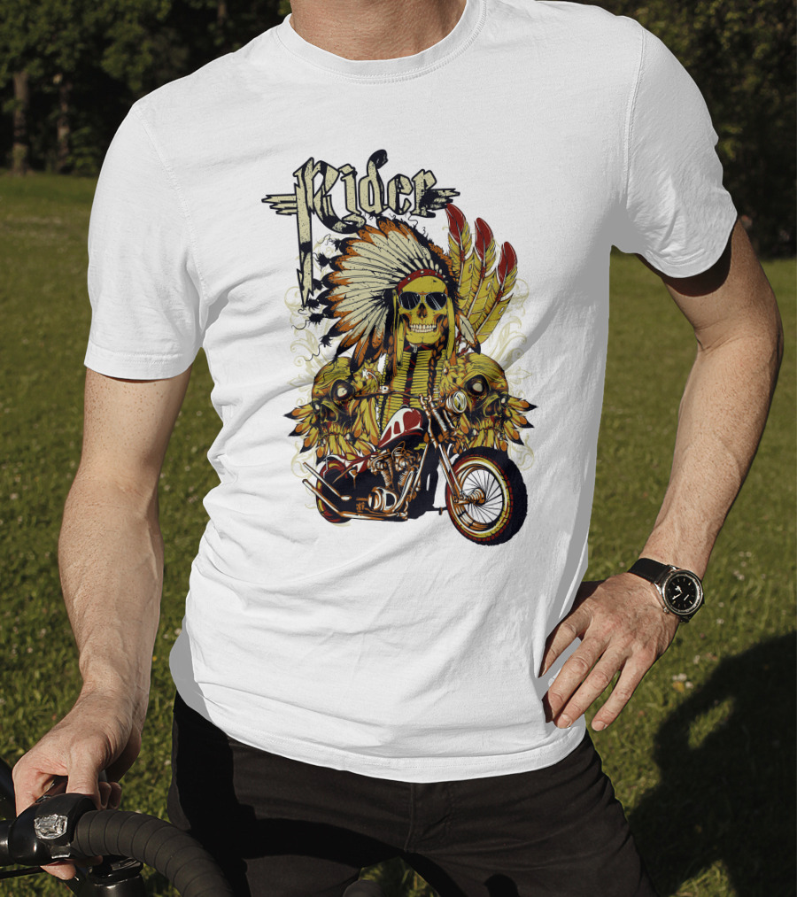 Rider Skull Motorcycle Eagle Feathers Tribal Helmet T-Shirt