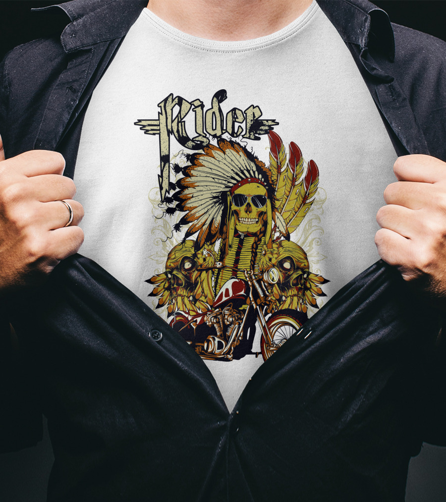Rider Skull Motorcycle Eagle Feathers Tribal Helmet T-Shirt