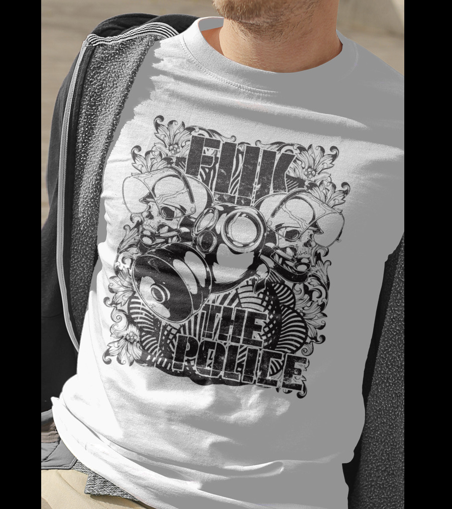 Fuk The Police Gas Mask Skull T-Shirt