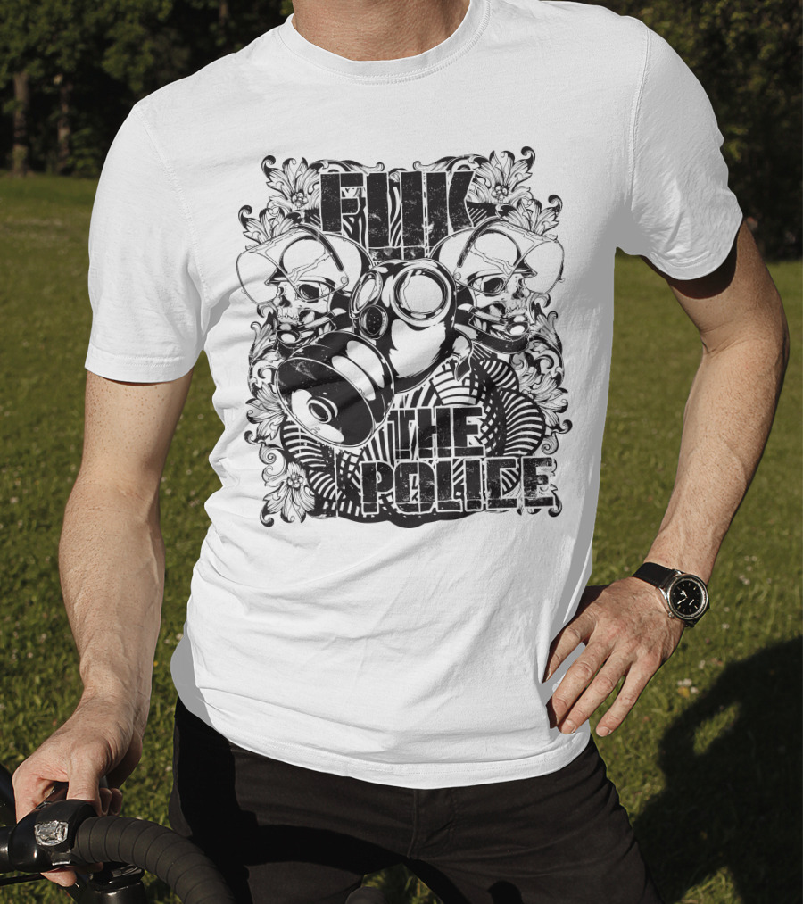 Fuk The Police Gas Mask Skull T-Shirt