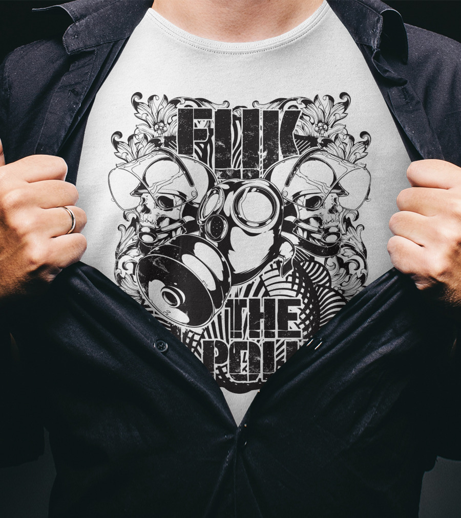 Fuk The Police Gas Mask Skull T-Shirt