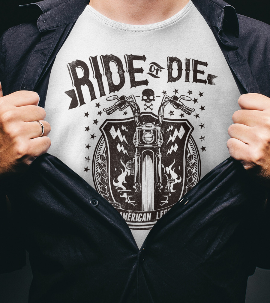 Ride Or Die American Legend Motorcycle Printing Label Fashion T-Shirt