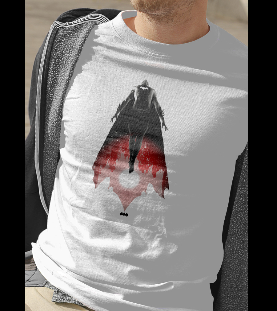 Batman Rising Over Gotham City Silhouette Red And Black T-Shirt