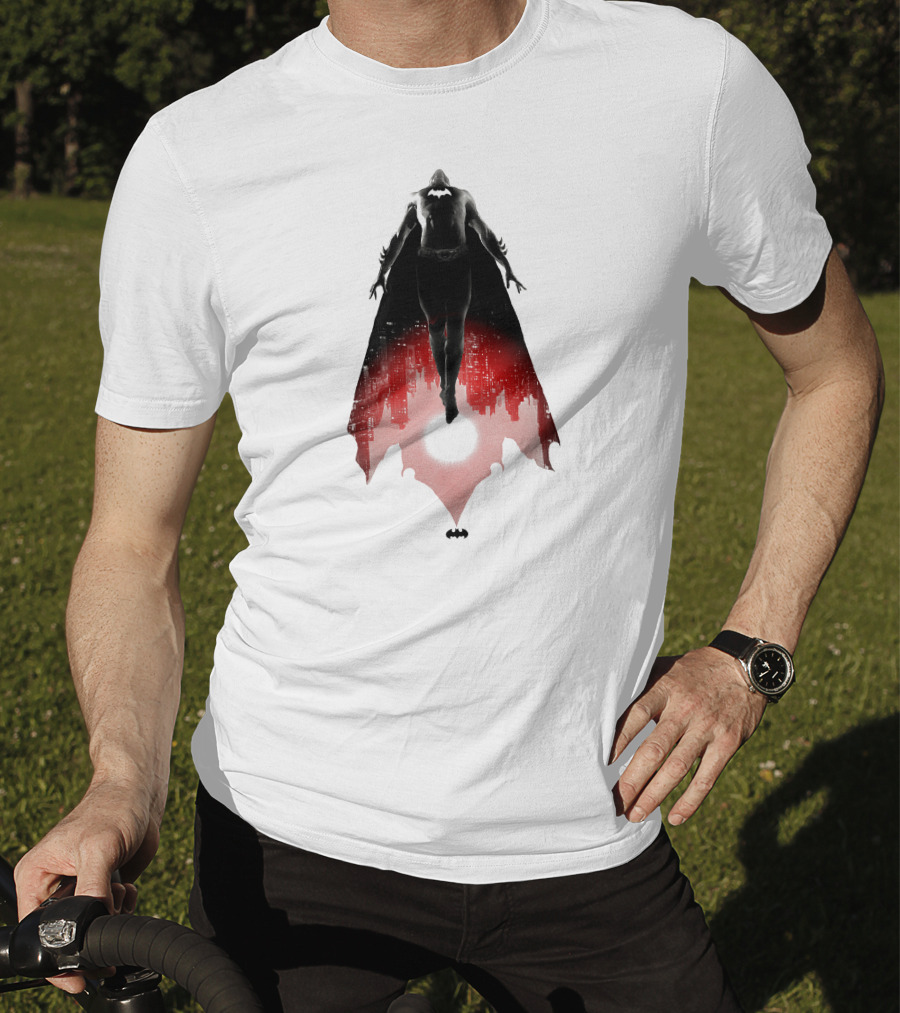 Batman Rising Over Gotham City Silhouette Red And Black T-Shirt