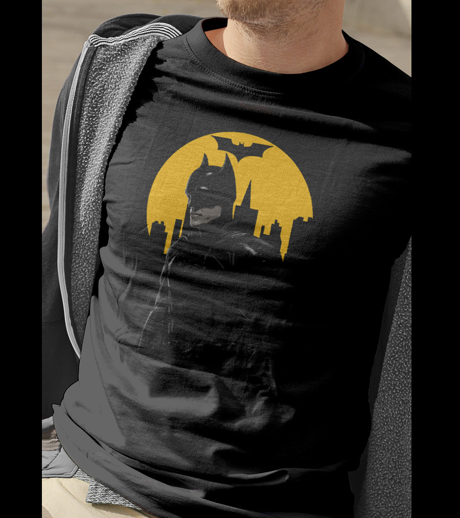 Batman Gotham City Silhouette Yellow Bat T-Shirt