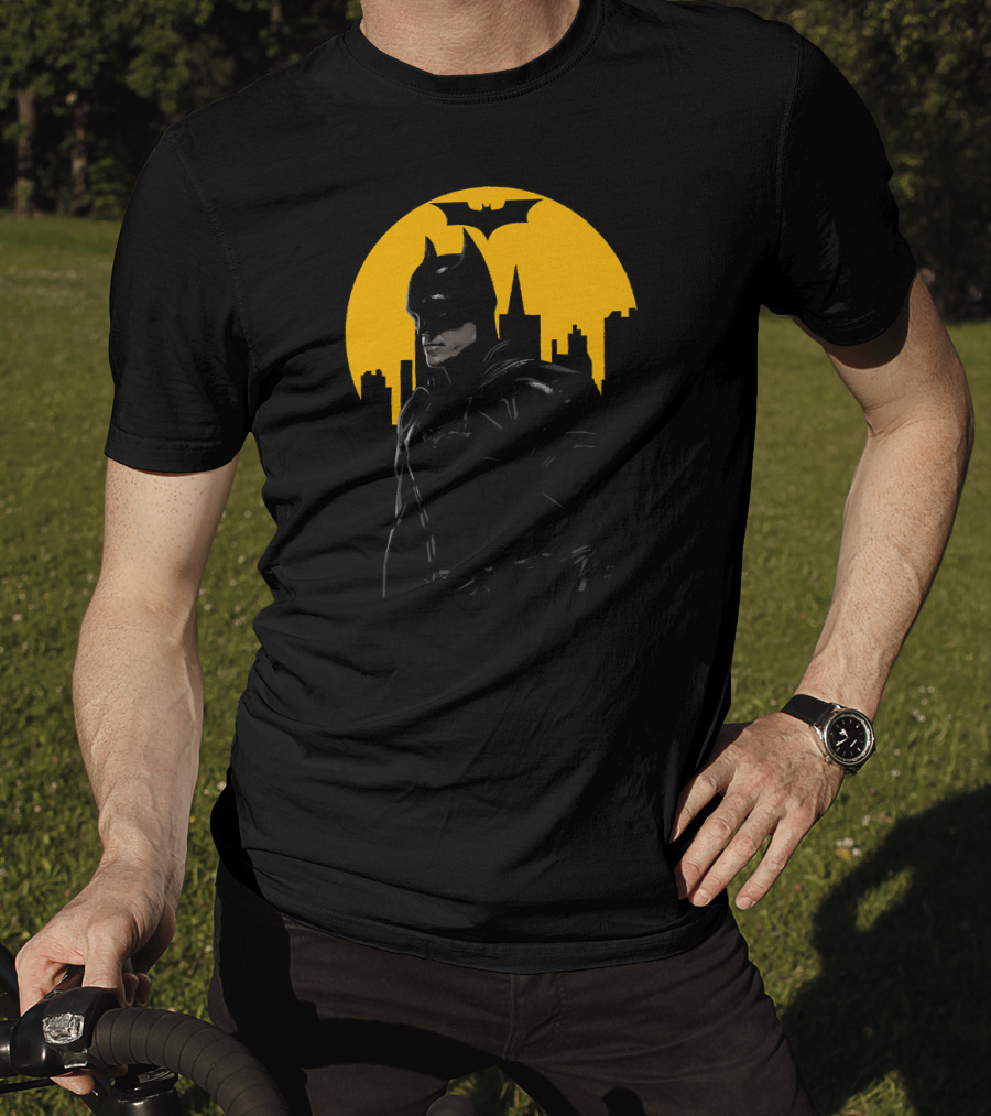 Batman Gotham City Silhouette Yellow Bat T-Shirt