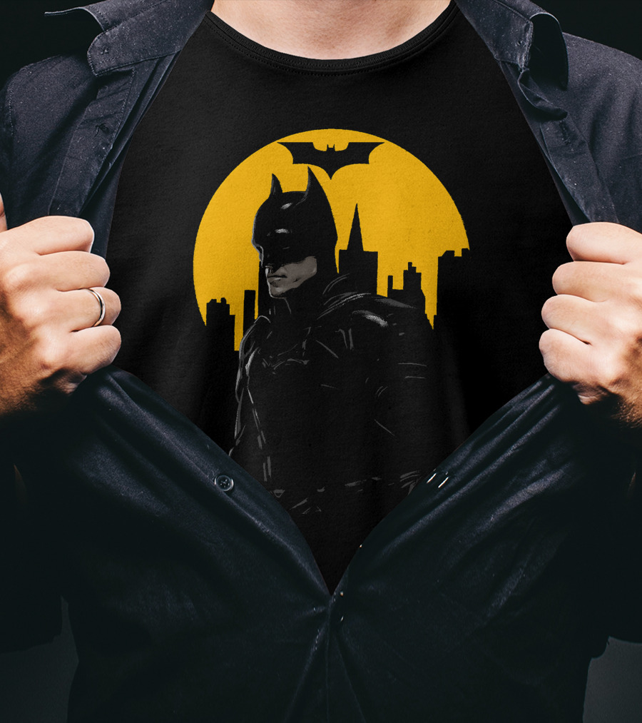 Batman Gotham City Silhouette Yellow Bat T-Shirt