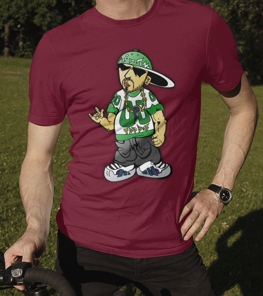 HipHop Cartoon Character With UP The Posse On Green Snapback And Chain T-Shirt