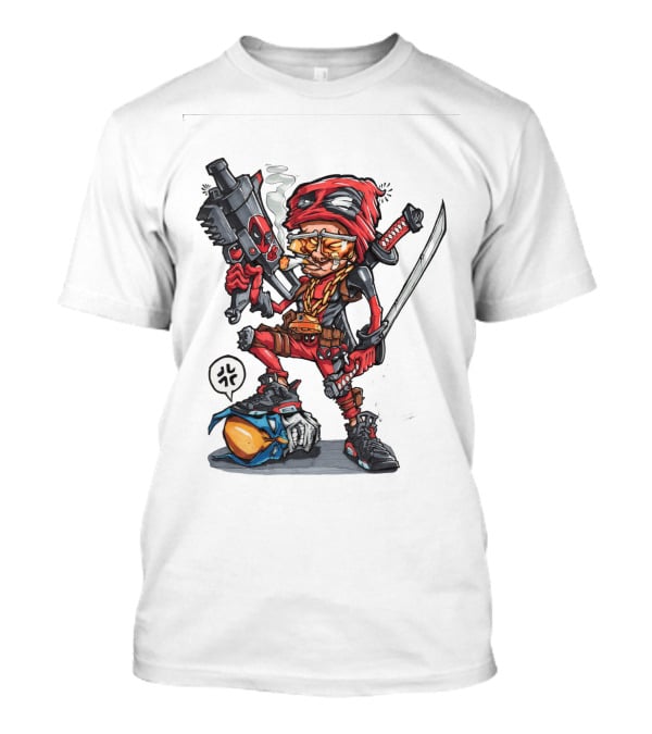 Ninja Animation Cartoon Warrior With Sword And Gun T-Shirt
