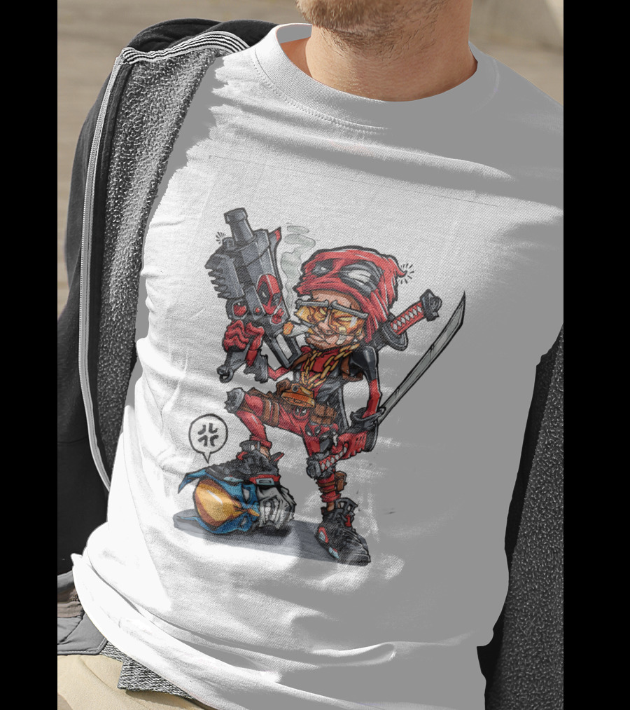 Ninja Animation Cartoon Warrior With Sword And Gun T-Shirt