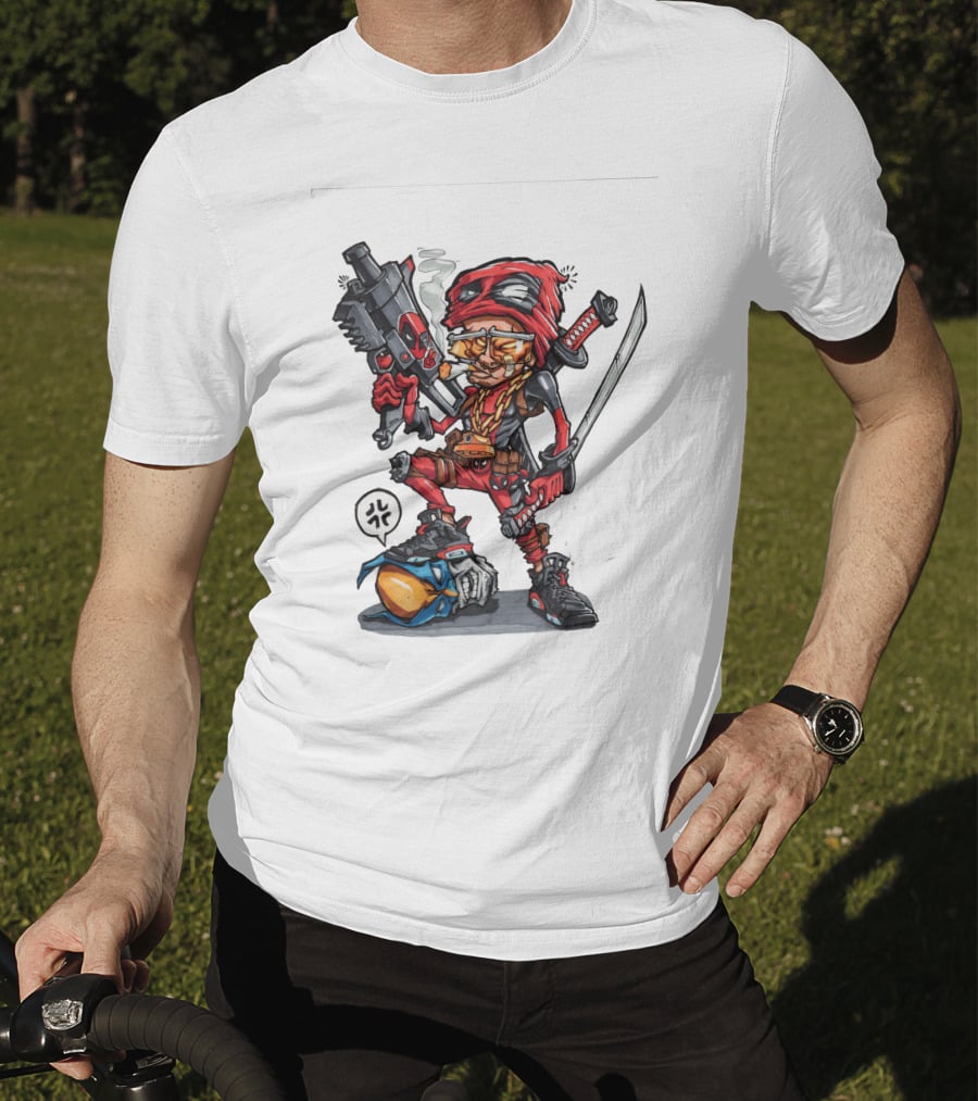 Ninja Animation Cartoon Warrior With Sword And Gun T-Shirt