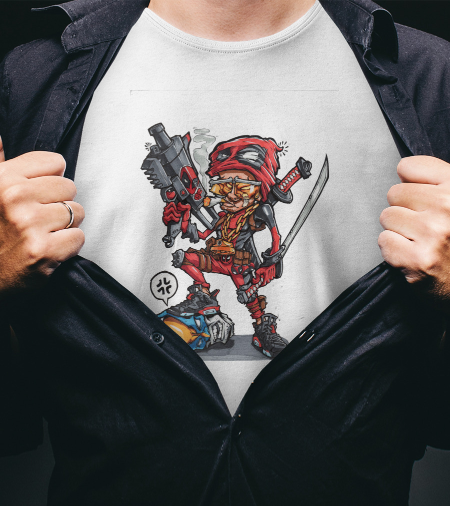 Ninja Animation Cartoon Warrior With Sword And Gun T-Shirt